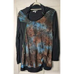 Variations Floral Draped Neck Decorative Women's Large Tunic Top (767)